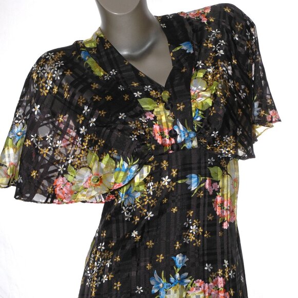 Maxi DRESS Sleeveless Lined Floral Party Cottage Core Vintage 70s 80s Sz XS - Picture 1 of 8